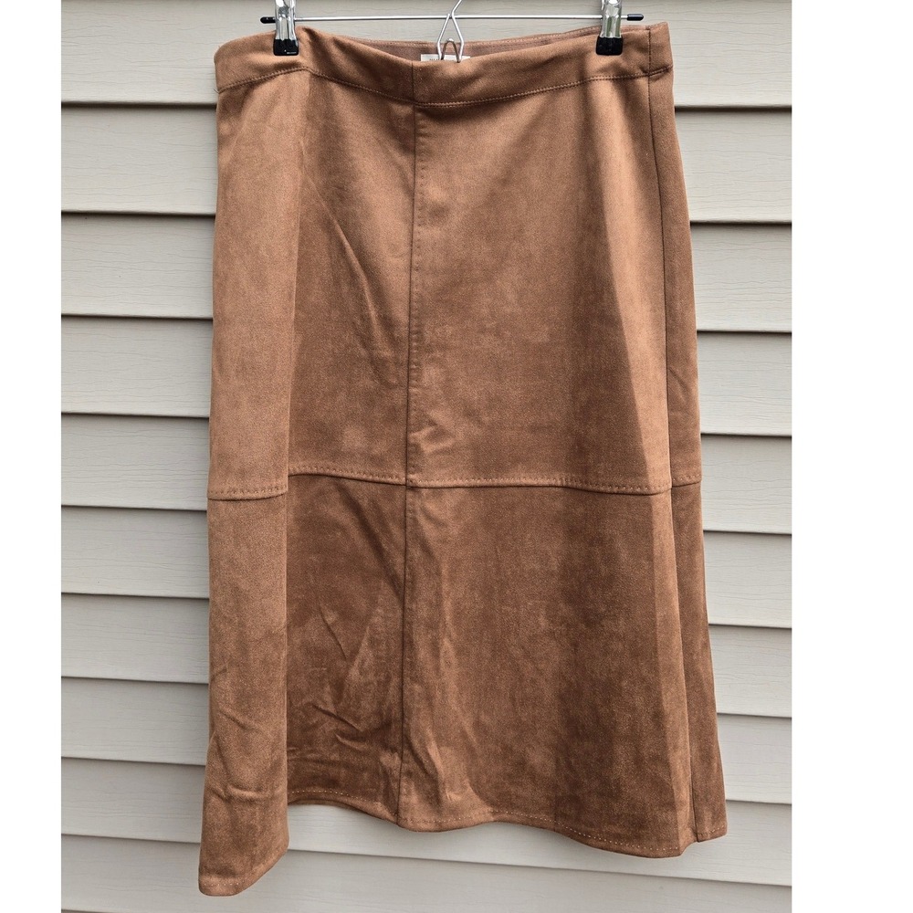 Max Studio London Faux Suede Midi Skirt Brown XL